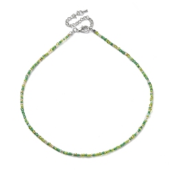 Green Yellow Glass Beaded Necklace, with Alloy Clasps, Green Yellow, 16.10 inch(40.9cm)