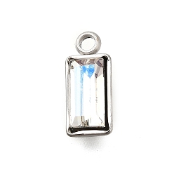 Хрусталь AB 304 из нержавеющей стали горный хрусталь подвески, прямоугольные, хрусталь AB, 12x5x3 мм, отверстие : 1.6 мм