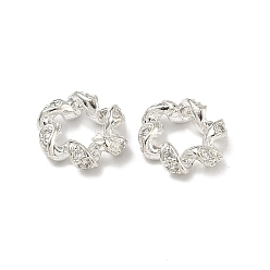 Серебро Латунь микропаве прозрачный кубический цирконий европейский бисер, без кадмия и без свинца, стойки покрытие, долговечный, скрученная бусина с большим отверстием, серебряные, 11x3 мм, отверстие : 5.4 мм