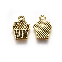 Antique Golden Tibetan Style Alloy Drink Charms, Cadmium Free & Lead Free, Cupcake, Antique Golden, 16x11x2mm, Hole: 1.5mm
