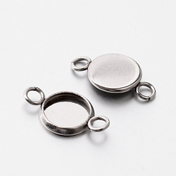 Stainless Steel Color Flat Round 304 Stainless Steel Cabochon Connector Settings, Plain Edge Bezel Cups, Stainless Steel Color, Tray: 8mm, 17x10x1.8mm, Hole: 2mm