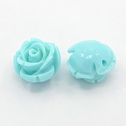 Pale Turquoise Synthetic Coral 3D Flower Rose Beads, Dyed, Pale Turquoise, 14~15x9mm, Hole: 1.5mm