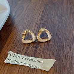 White Triangle Rhinestone Stud Earrings, 925 Silver Silver Pin Earrings for Women, White, 26x13mm
