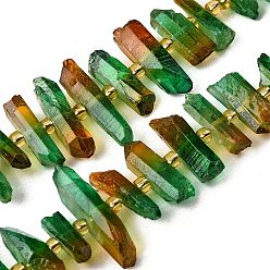 Зеленый Гальванические природный кристалл кварца бусы пряди, граненые, окрашенные, палочка для наггетсов, с бисером, зелёные, 11~25x3~9x4~10 мм, отверстие : 1~1.2 мм, около 19~26 шт / нитка, 7.09~7.48'' (18~19 см)