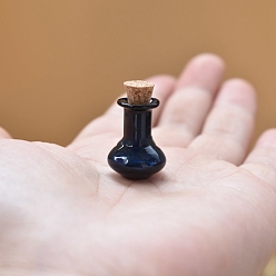 Black Mini Glass Bottle, with Cork Plug, Wishing Bottle, for Charms Making, Black, 1.6x2.1cm