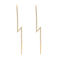 Real 18K Gold Plated 925 Sterling Silver Ear Wrap Crawler Hook Earrings, with Cubic Zirconia, with S925 Stamp, Lightning Bolt, Clear, Real 18K Gold Plated, 65x6.5mm, Pin: 1.3mm