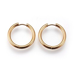 Real 18K Gold Plated Ion Plating(IP) 304 Stainless Steel Huggie Hoop Earrings, Manual Polishing, Hypoallergenic Earrings, Ring, Real 18K Gold Plated, 9 Gauge, 25x26x3mm, Pin: 1mm