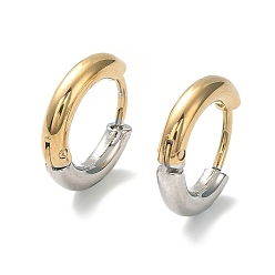 Golden & Stainless Steel Color Ion Plating(IP) Two Tone 304 Stainless Steel Huggie Hoop Earrings, with 316 Surgical Stainless Steel Pins for Women, Golden & Stainless Steel Color, 10 Gauge, 12x13.5x2.5mm