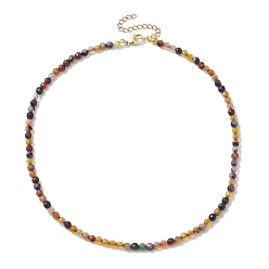 Coconut Brown Faceted Round Natural Agate(Dyed & Heated) Beaded Necklaces for Women, Coconut Brown, 15.94 inch(40.5cm)