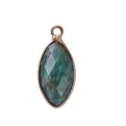 Amazonite Natural Amazonite Pendants, with Golden Plated Brass Edge, Faceted, Horse Eye Charms, 17x9mm