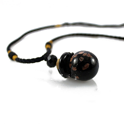 Black Lampwork Round Perfume Bottle Pendant Necklace with Polyester Cord for Women and Plastic Dropper, Black, 9.84~11.81 inch(25~30cm)