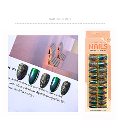 Темно-Зеленый Пластиковый пресс с полным покрытием на накладных кончиках ногтей, нейл-арт съемный маникюр, твердые ногти и блестящие ногти, слеза, темно-зеленый, 19~25x11.5~20 мм, 24 шт / коробка