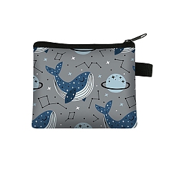 Whale Rectangle Printed Polyester Wallet Zipper Purse, for Kechain, Card Storage, Whale, 11x13.5cm