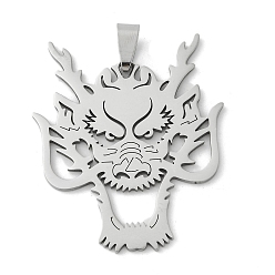 Stainless Steel Color 201 Stainless Steel Pendants, Hollow, Dragon Head Charm, Stainless Steel Color, 44x37.5x1.5mm, Hole: 8.5x4mm