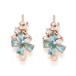 Небесно-голубой Подвески для стеклянных разъемов, звенья из латуни с прозрачным кубическим цирконием, золотой свет, голубой, 22.5~23.5x10.5x4 мм, отверстие : 1.4~1.5 мм