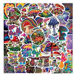 Mushroom 50Pcs Rainbow Color PVC Waterproof Cartoon Stickers, Self-adhesive Plant Decals, for Suitcase, Skateboard, Refrigerator, Helmet, Mobile Phone Shell, Mushroom Pattern, 50~80mm
