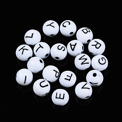 Letter A~Z Непрозрачные акриловые бусины, круглый с буквой a~z, Письмо ~ Z, 8x7 мм, отверстие : 1.8 мм, Около 1720 шт / 500 г