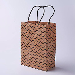 Camel kraft Paper Bags, with Handles, Gift Bags, Shopping Bags, Brown Paper Bag, Rectangle, Wave Pattern, Camel, 21x15x8cm