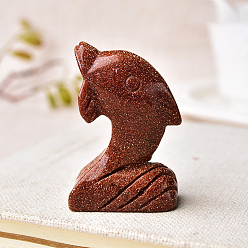 Goldstone Goldston Carved Dolphin Figurines, for Home Office Desktop Feng Shui Ornament, 30x18x50mm