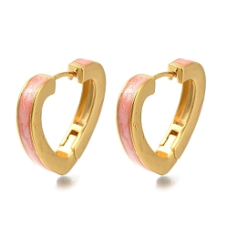 Pink Полые латунные серьги-кольца в форме сердца с покрытием стойки, с эмалью, долговечный, без свинца и без кадмия, реальный 18 k позолоченный, розовые, 22.5x24.5x4 мм