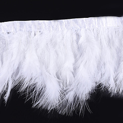 White Turkey Feather Fringe Trimming, Costume Accessories, Dyed, White, 120~180mm, about 2m/bag
