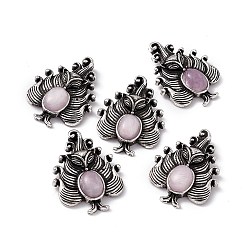 Kunzite Natural Kunzite Pendants, Nine-Tailed Fox Charms, with Antique Silver Color Brass Findings, 30x23x6mm, Hole: 4x2mm