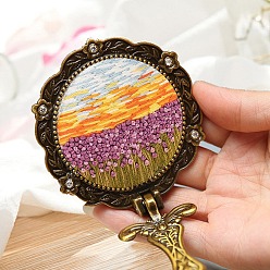Colorful Sunset Pattern DIY Folding Mirror Embroidery Kit, including Embroidery Needles & Thread, Cotton Fabric, Colorful, 145x75mm