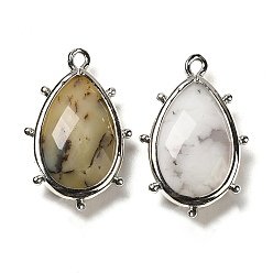 Африканский Опал Подвески с натуральным африканским опалом, с кромкой из платиновой латуни, граненые, слеза, 22.5x14x5.5 мм, отверстие : 1.6 мм.