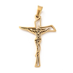 Golden 201 Stainless Steel Pendants, Crucifix Cross, Golden, 39.5x26.5x1.5mm, Hole: 6.5x4mm