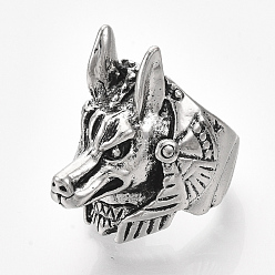 Antique Silver Alloy Cuff Finger Rings, Wide Band Rings, Anubis, Antique Silver, US Size 9 3/4(19.5mm)