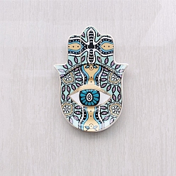 Aqua Ceramic Hamsa Hand Jewelry Tray, Trinket Ring Dish Decorative Plate, for Rings, Earrings, Small Items, Aqua, 16x11.5x1.5cm