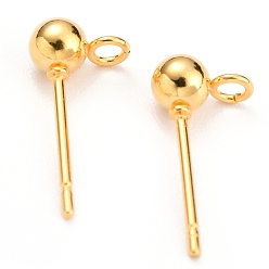 Real 18K Gold Plated 304 Stainless Steel Ball Post Stud Earring Findings, with Loop and 316 Surgical Stainless Steel Pin, Real 18k Gold Plated, 15x7x4mm, Hole: 1.8mm, Pin: 0.8mm