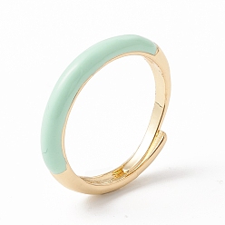 Aquamarine Enamel Adjustable Ring, Real 18K Gold Plated Brass Jewelry for Women, Lead Free & Cadmium Free, Aquamarine, US Size 6~US Size 7 3/4((16.5mm~17.9mm)