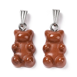 Red Jasper Natural Red Jasper Pendants, with Stainless Steel Color Tone 201 Stainless Steel Findings, Bear, 27.5mm, Hole: 2.5x7.5mm, Bear: 21x11x6.5mm