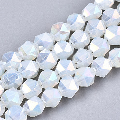 Creamy White Electroplate Glass Beads Strands, Imitation Jade, AB Color Plated, Faceted, Round, Creamy White, 6x6x6mm, Hole: 1mm, about 100pcs/strand, 22.24 inhes(56.5cm)