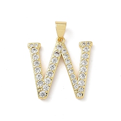 Letter W Латунные микро проложить кубического циркония подвески, без свинца и без кадмия, долговечный, реальный 18 k позолоченный, стойки покрытие, Буква W, 20x20x2 мм, отверстие : 4.5x3 мм