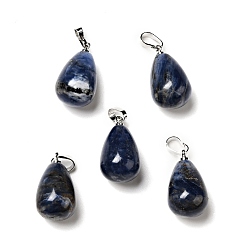 Sodalite Natural Sodalite Pendants, with Platinum Tone Brass Findings, Teardrop Charm, 20~21x11~12mm, Hole: 6x3.5mm
