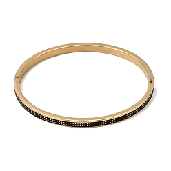Black 304 Stainless Steel Enamel Hinged Cuff Bangles for Women, Ion Plating(IP), Real 18K Gold Plated, Black, Inner Diameter: 1.97x2.36 inch(5x6cm)