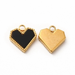Black Vacuum Plating 304 Stainless Steel Pendants, with Acrylic, Heart, Golden, 12x11x3mm, Hole: 2mm