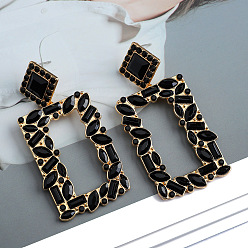 black Colorful Geometric Crystal Earrings with Elegant High-end Style