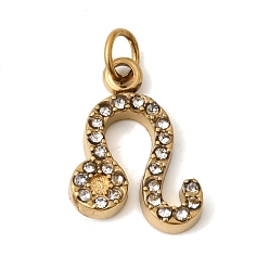 Лео 304 прелести нержавеющей стали, со стразами, ионное покрытие (ip), золотые, Лев, 12.5x10x2 мм, Перейти кольцо: 4x0.8 мм, внутренний диаметр: 3 мм