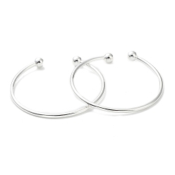 Silver Brass Torque Bangle Making, End with Removable Round Beads, Cuff Bangles, Silver, 2-3/8 inch(6.2cm), 3mm