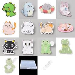 Mixed Color 13Pcs 13 Style Dinosaur & Cat & Frog Acrylic Brooch Pin, Cute Animal Lapel Pin for Backpack Cloth, Mixed Color, 26~42.5x29.5~45.5x2mm, Pin: 0.7mm, 1Pc/style