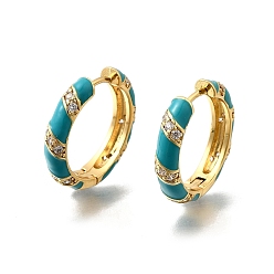 чирок Серьги-кольца из латуни с микропаве из прозрачного кубического циркония, с эмалью, кольцо, реальный 18 k позолоченный, зелено-синие, 20x4 мм, штифты : 1 мм