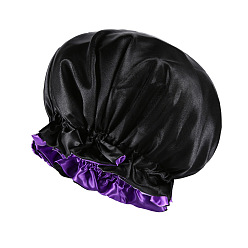 Black (lined with purple) Double-Layered Satin Lined Sleep Cap for Chemotherapy - Extra Large Round Hat