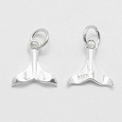 Silver 925 Sterling Silver Pendants, Whale Tail Shape, with 925 Stamp, Silver, 12.5x11.5x2mm, Hole: 4mm