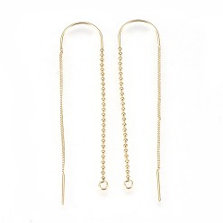 Real 18K Gold Plated Brass Earring Findings, with Loop, Ear Thread, with Chains, Nickel Free, Real 18K Gold Plated, 72.5mm, Hole: 1.5mm, Pin: 0.9mm