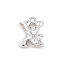 Letter X Латунные микропаве прозрачные кубические циркониевые подвески, долговечный, стойки покрытие, платина, без кадмия и без свинца, Письмо X, 10x8x3.5 мм, отверстие : 1.2 мм