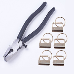 Mixed Color DIY Key Clasp Making, with Iron Key Clasps, with Ribbon Ends and Steel Clamp Flat Nose Pliers, Mixed Color, 20x4.9x2.5cm