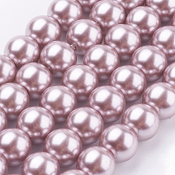 Rosy Brown Eco-Friendly Glass Pearl Beads Strands, Grade A, Round, Dyed, Cotton Cord Threaded, Rosy Brown, 8mm, Hole: 1.2~1.5mm, about 52pcs/strand, 15.7 inch